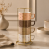 Karaca Versailles 4-Piece Mug Set with Gold Stand 180 ml, 153.09.01.5398