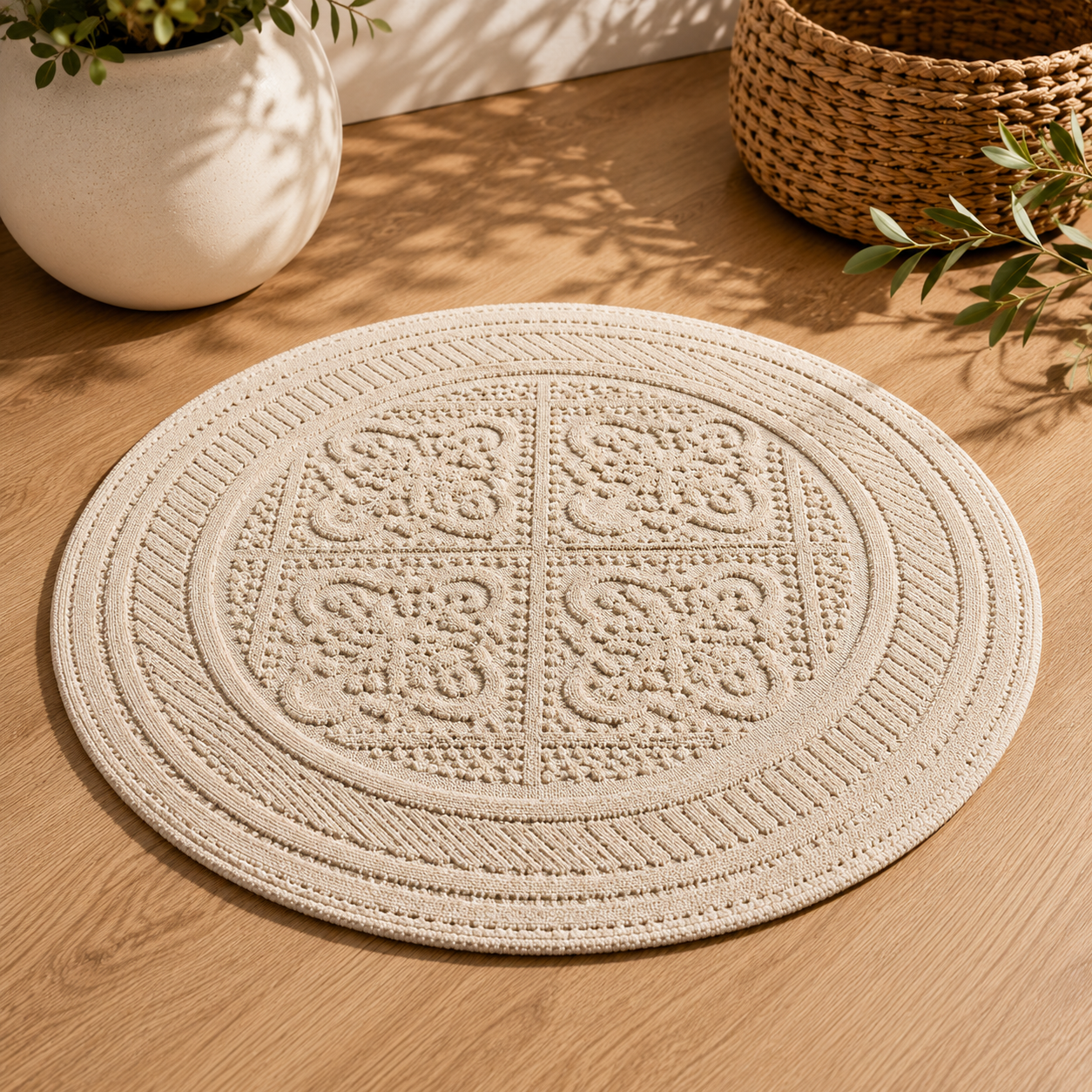 Karaca Home Vio Round Bath Mat 100 x 100 cm – Ecru, 200.22.02.0015 1 Karaca Home Vio Round Bath Mat 100 x 100 cm – Ecru, 200.22.02.0015