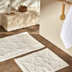 Karaca Home Katy Bath Mat Set of 2, Cream 50x60cm + 60x100cm, 200.22.02.0044