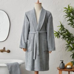 Karaca Home Lottie 100% Cotton Bathrobe Set XL XXL [Anthracite], 200.22.04.0036