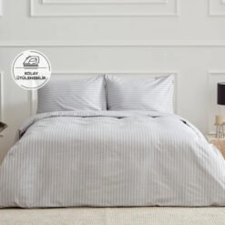 Karaca Home Josef Satin Double Duvet Cover Set Striped [Grey], 200.22.05.0132