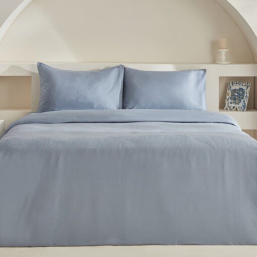 Karaca Home Sion 100% Cotton Jacquard Satin King Size Duvet Cover Set [Blue], 200.22.12.0110