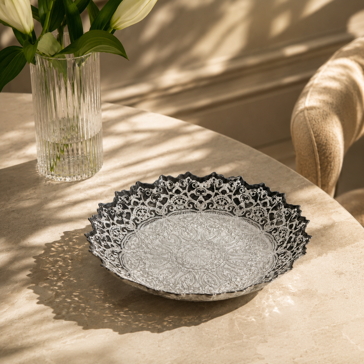 Karaca Home Kashida Silver Decorative Plate 34 cm, 300.22.02.0439 1 Karaca Home Kashida Silver Decorative Plate 34 cm, 300.22.02.0439