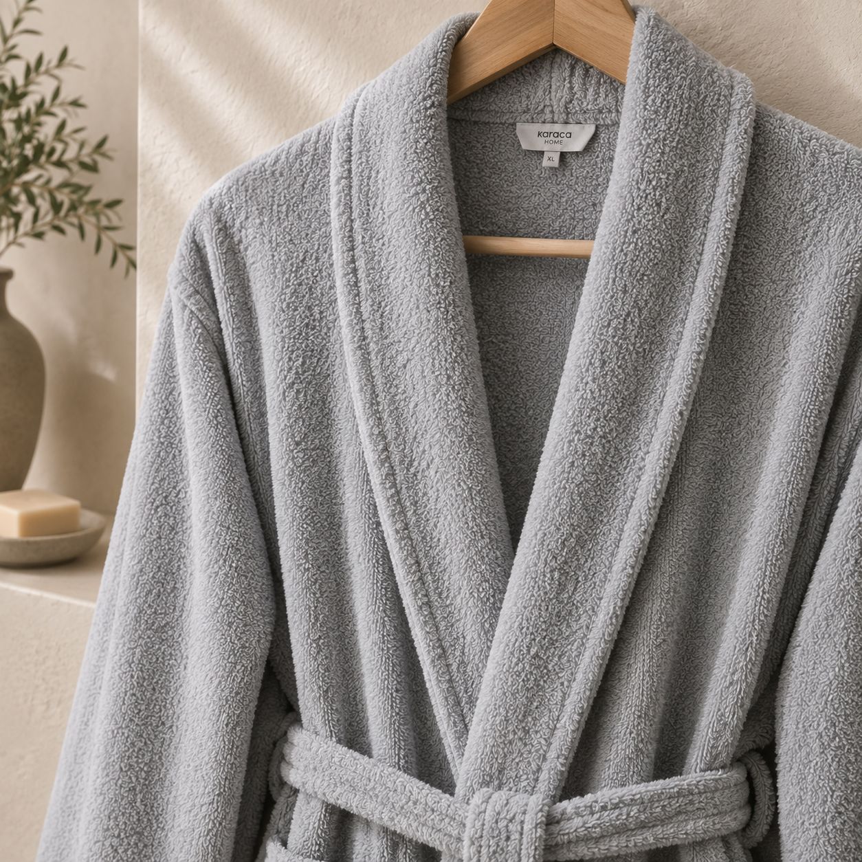 Karaca Home Lottie 100% Cotton Bathrobe Set - XL/XXL Anthracite, 200.22.04.0036 3 Karaca Home Lottie 100% Cotton Bathrobe Set - XL/XXL Anthracite, 200.22.04.0036 - Image 3