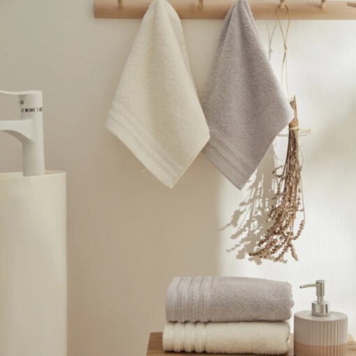 Karaca Home Karin 4Pcs Face Towel Set [White-Grey], 8680214389096