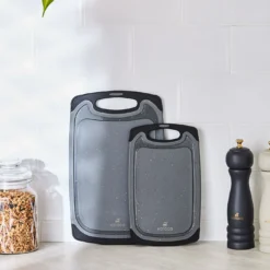 Karaca Daily Granite Patterned 2-Piece Gray Cutting Board Set, 153.03.09.0040