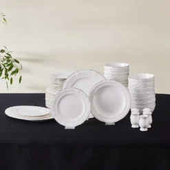 Karaca Tobias 56-Piece Bone China Dinner Set for 12 People - White, 153.03.08.4564