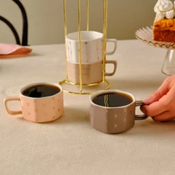 Alternative view of Karaca Versailles 4-Piece Mug Set with Gold Stand – 180 ml | Elegant Coffee & Tea Collection, 153.09.01.5398