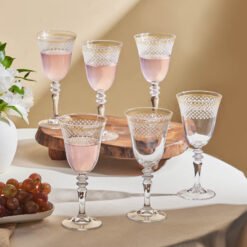 Karaca Block 6-Piece Wine Glass Set | White & Gold Luxury Edition, 153.09.01.8425