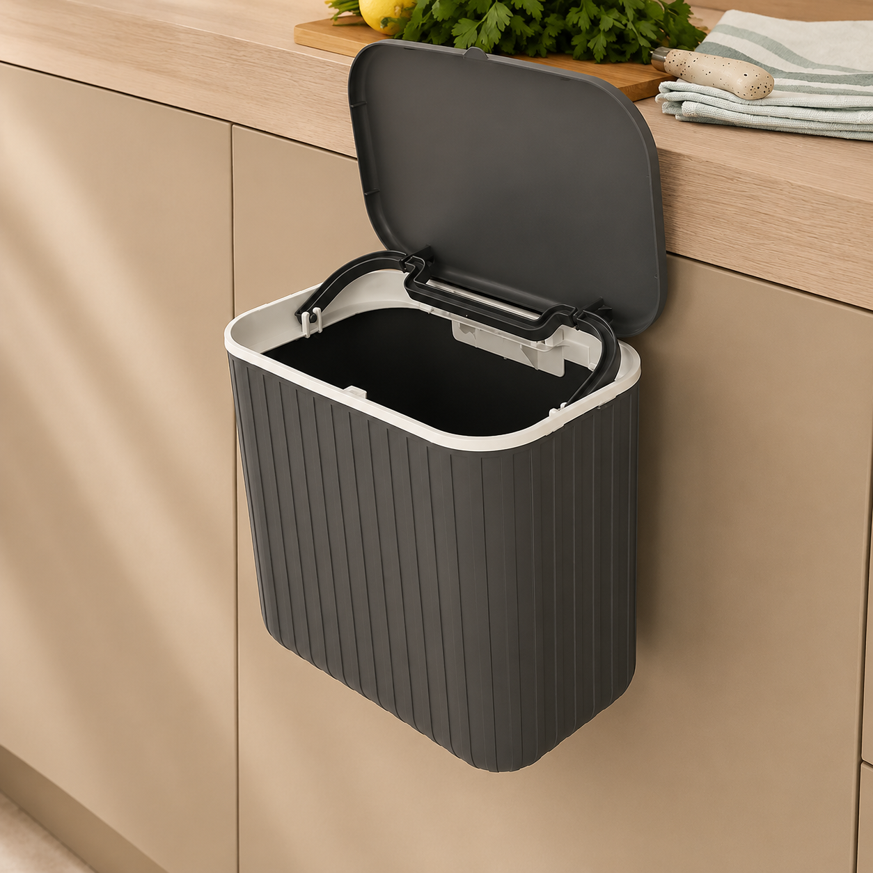 Karaca Home Pino 8L Trash Can ? Grey, 153.09.01.4694 2 Karaca Home Pino 8L Trash Can ? Grey, 153.09.01.4694 - Image 2