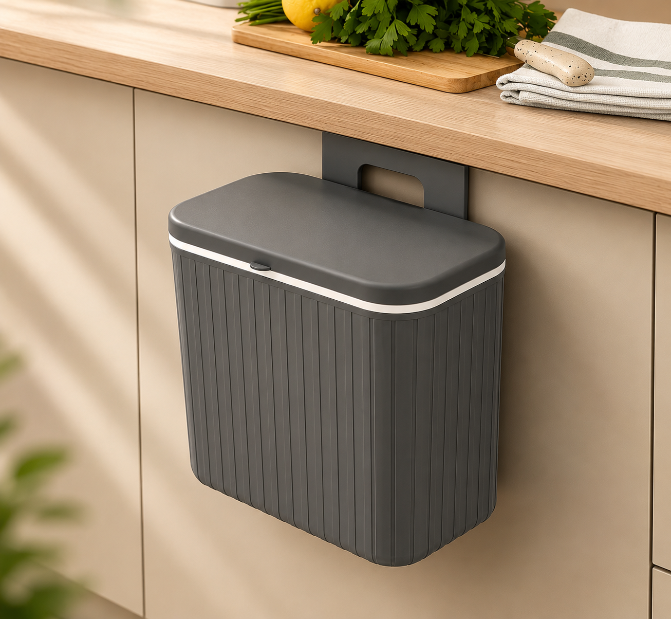 Karaca Home Pino 8L Trash Can ? Grey, 153.09.01.4694 1 Karaca Home Pino 8L Trash Can ? Grey, 153.09.01.4694