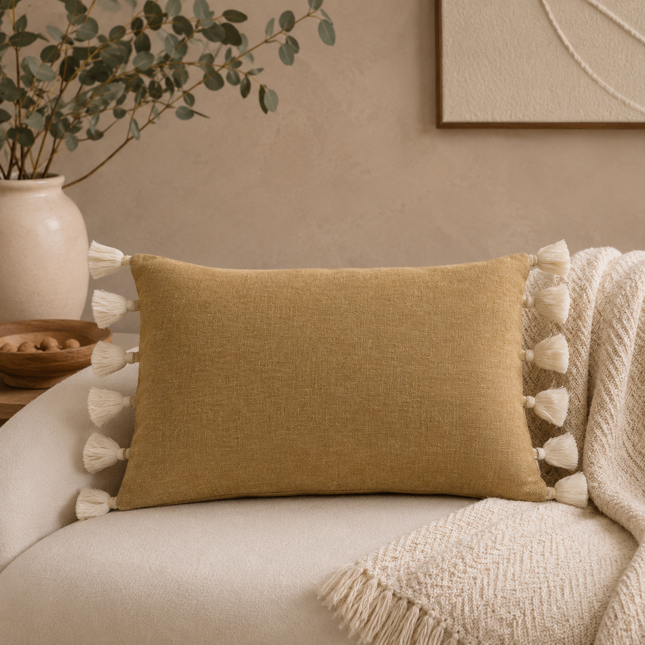 Karaca Home Arina Filled Mustard Cushion 55 cm, 153.09.01.6794 1 Karaca Home Arina Filled Mustard Cushion 55 cm, 153.09.01.6794