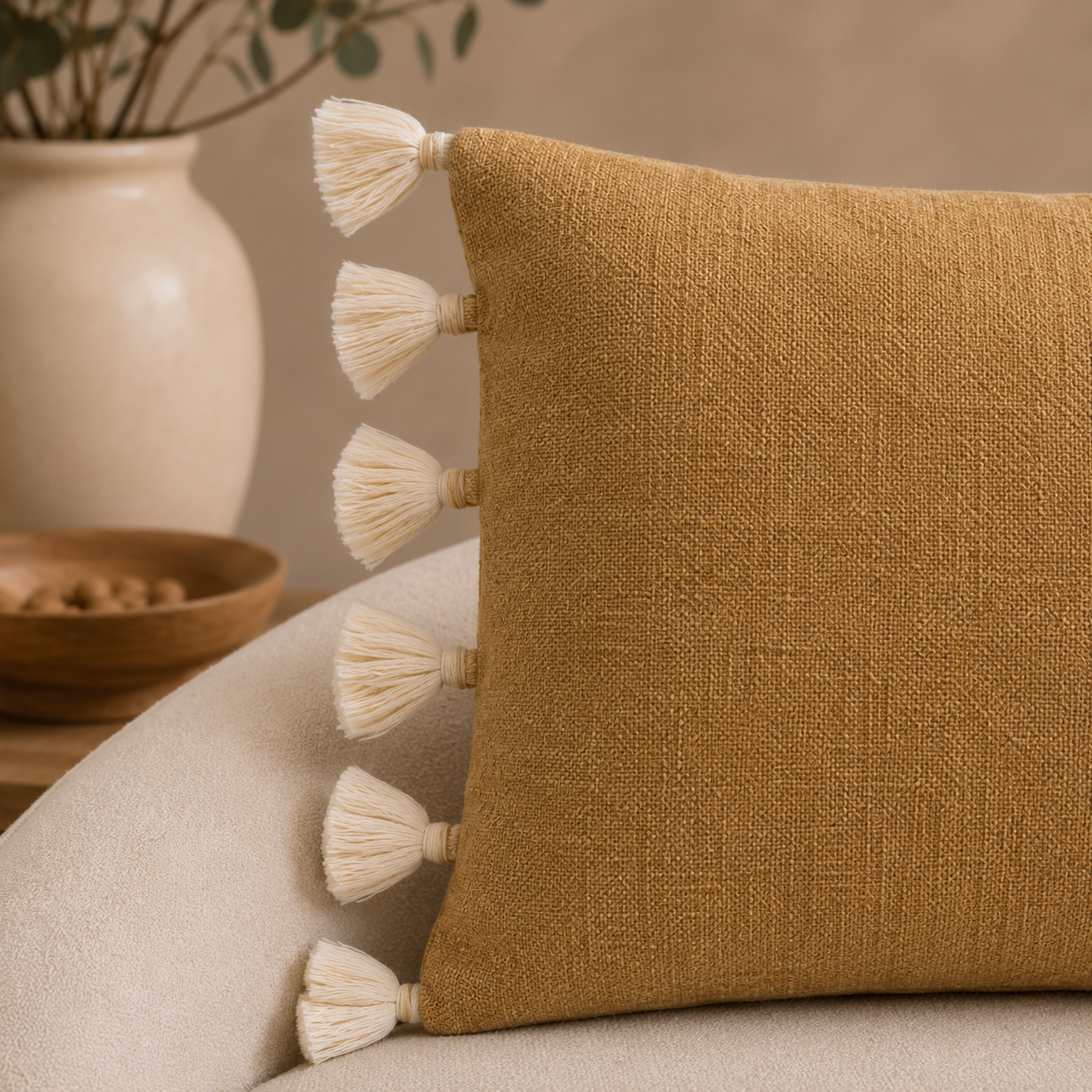 Karaca Home Arina Filled Mustard Cushion 55 cm, 153.09.01.6794 2 Karaca Home Arina Filled Mustard Cushion 55 cm, 153.09.01.6794 - Image 2