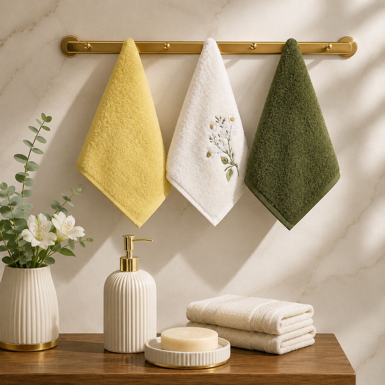 Karaca Home Daisy 3-Piece Embroidered Hand Towel Set, 8680214389119 1 Karaca Home Daisy 3-Piece Embroidered Hand Towel Set, 8680214389119