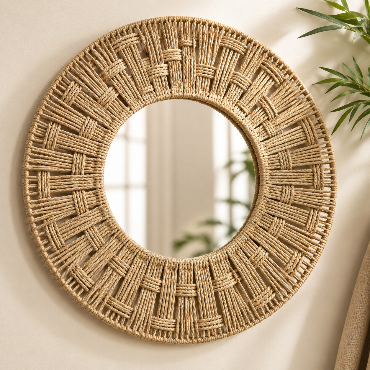 Karaca Home Boho Wicker Wall Mirror 58 cm - Natural Statement Wall D-cor, 153.09.01.7030 3 Karaca Home Boho Wicker Wall Mirror 58 cm - Natural Statement Wall D-cor, 153.09.01.7030 - Image 3