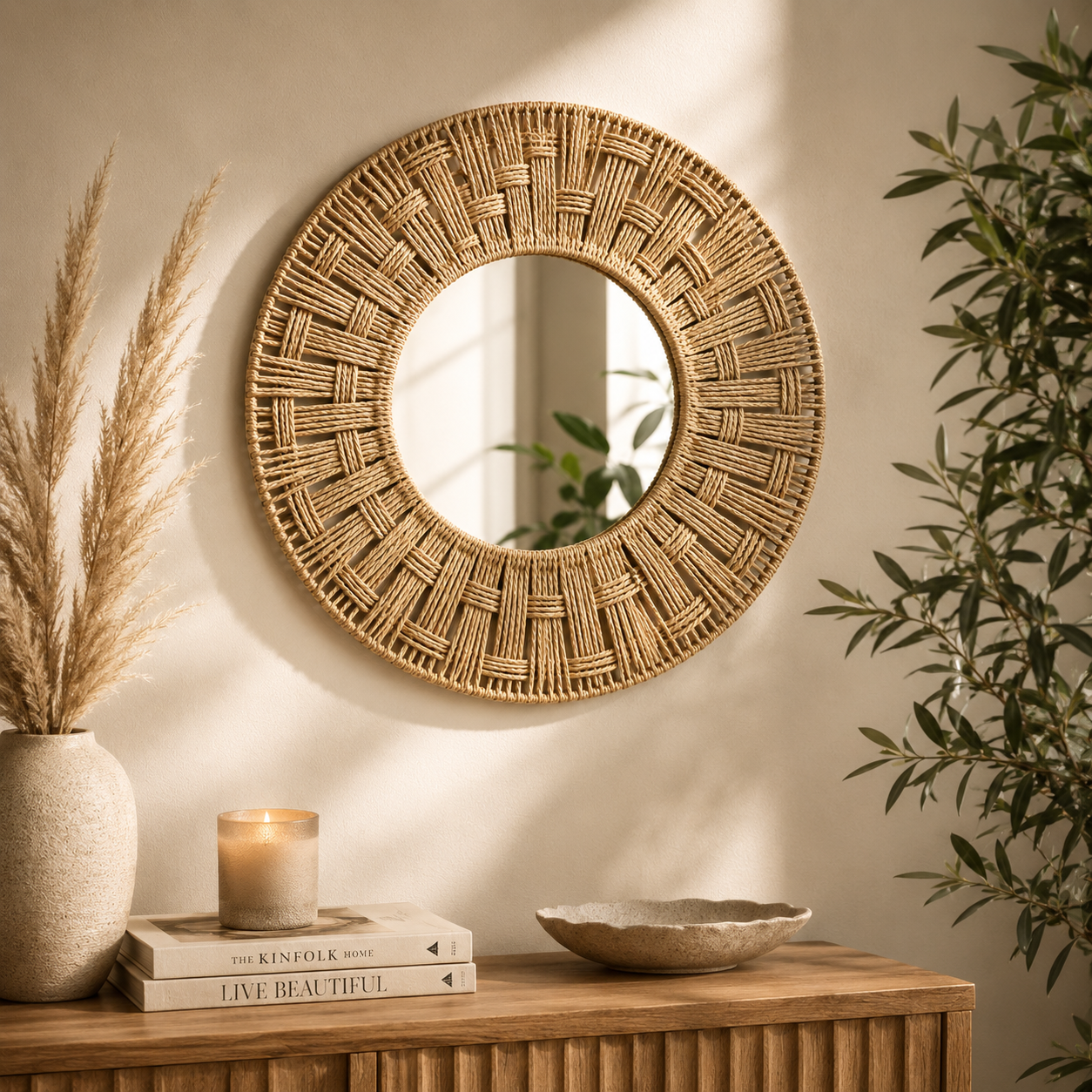 Karaca Home Boho Wicker Wall Mirror 58 cm - Natural Statement Wall D-cor, 153.09.01.7030 1 Karaca Home Boho Wicker Wall Mirror 58 cm - Natural Statement Wall D-cor, 153.09.01.7030