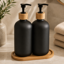 Alternative view of Karaca Home Cecilia 3-Piece Bathroom Accessory Set – Black & Natural Wood, 153.09.01.5212