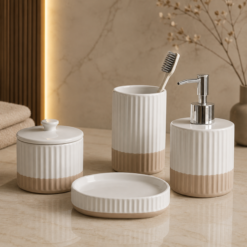 Karaca Home Odin 4-Piece Bathroom Set – Beige & White, 300.23.01.0204