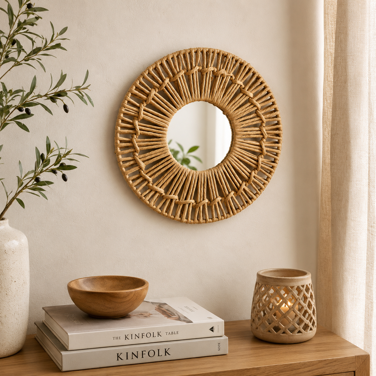 Karaca Home Boho Wicker Wall Mirror 35 cm - Natural Decorative Accent, 153.09.01.7032 1 Karaca Home Boho Wicker Wall Mirror 35 cm - Natural Decorative Accent, 153.09.01.7032