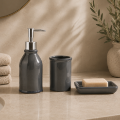 Karaca Home Plain 3-Piece Ceramic Bathroom Accessory Set, 300.23.01.0206