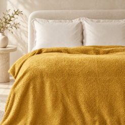 Karaca Home Faye Double Sherpa Blanket 200 × 220 cm – Mustard, 200.18.01.0798