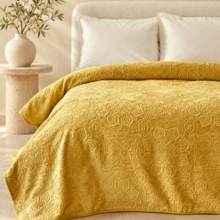 Karaca Home Scala Double Embossed Blanket 200 × 220 cm – Mustard, 200.18.01.0578