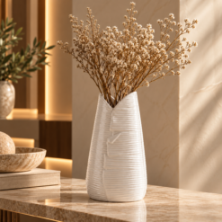 Karaca Home Leaf White Sculptural Vase – 24 cm, 300.23.01.0315