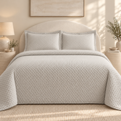 Karaca Home Breeze Soft Double Bedspread Set with 2 Ruffled Pillowcases – Grey, 8680214388907