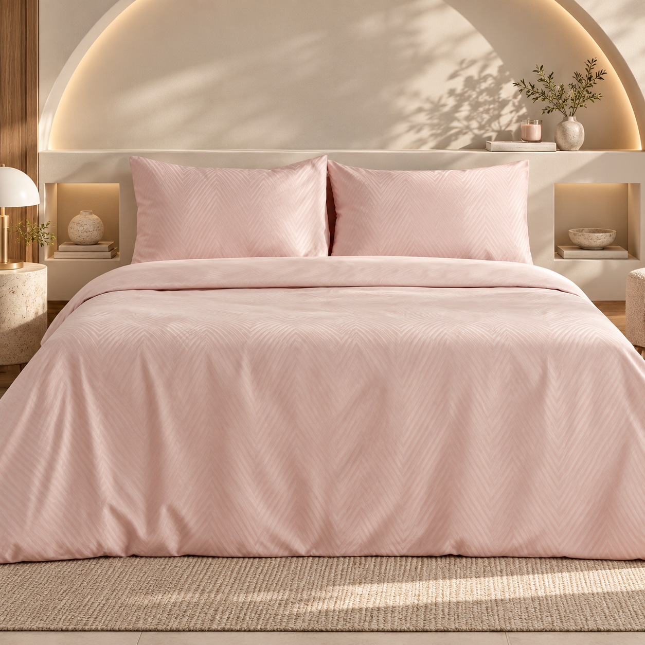 Karaca Home Sion 100% Cotton Jacquard Satin King Size Duvet Cover Set - Powder, 200.22.12.0112 1 Karaca Home Sion 100% Cotton Jacquard Satin King Size Duvet Cover Set - Powder, 200.22.12.0112