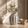 Karaca Home Grey & White Striped Ceramic Vase 20 cm, 300.23.01.0366