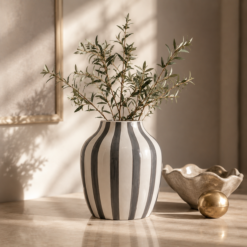 Karaca Home Grey & White Striped Ceramic Vase 20 cm, 300.23.01.0366