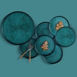 Karaca Teo 7-Piece Glass Cake Stand with Serveware Set for 6 People - Green, 153.03.06.6942