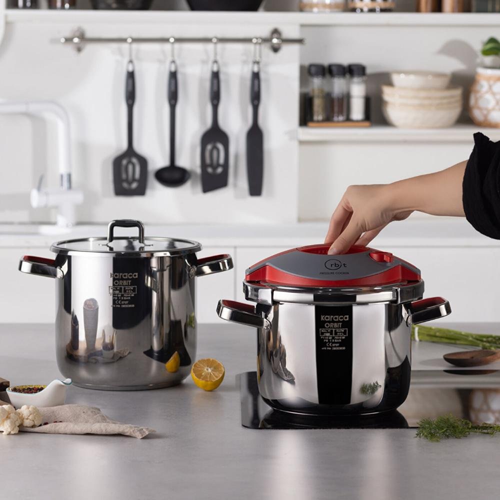 Karaca Orbit Pressure Cooker Set 6+8 L - Red, 153.09.01.3012 4 Karaca Orbit Pressure Cooker Set 6+8 L - Red, 153.09.01.3012 - Image 4