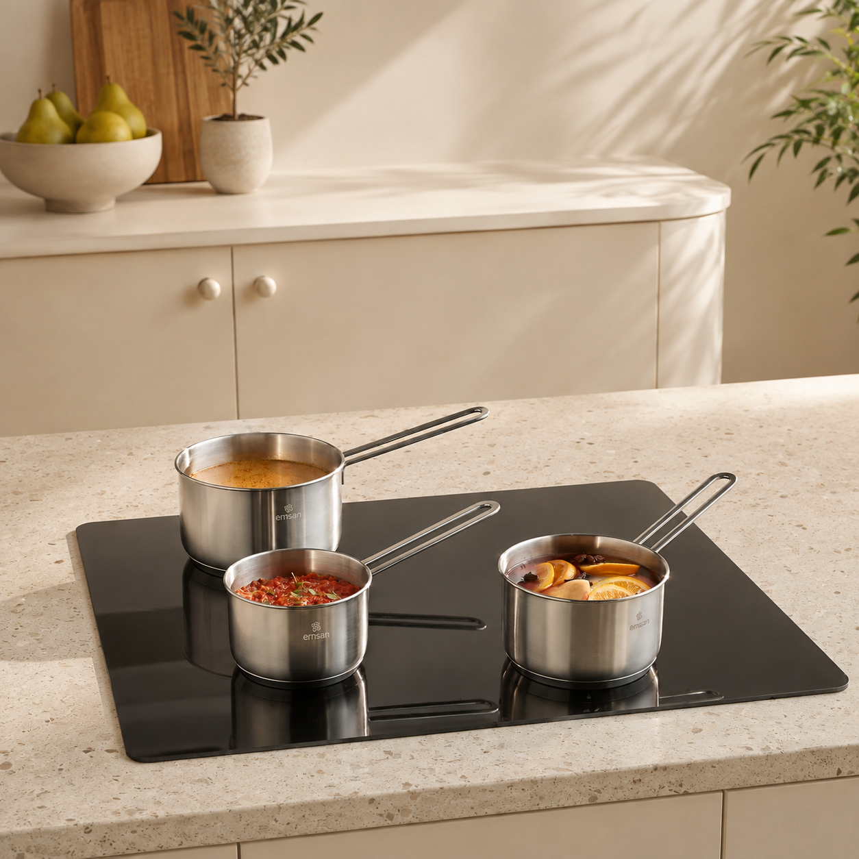 Karaca Emsan Fiorino Induction Base Stainless Steel 3-Piece Mini Milk & Sauce Pot Set, 153.09.01.8578 3 Karaca Emsan Fiorino Induction Base Stainless Steel 3-Piece Mini Milk & Sauce Pot Set, 153.09.01.8578 - Image 3