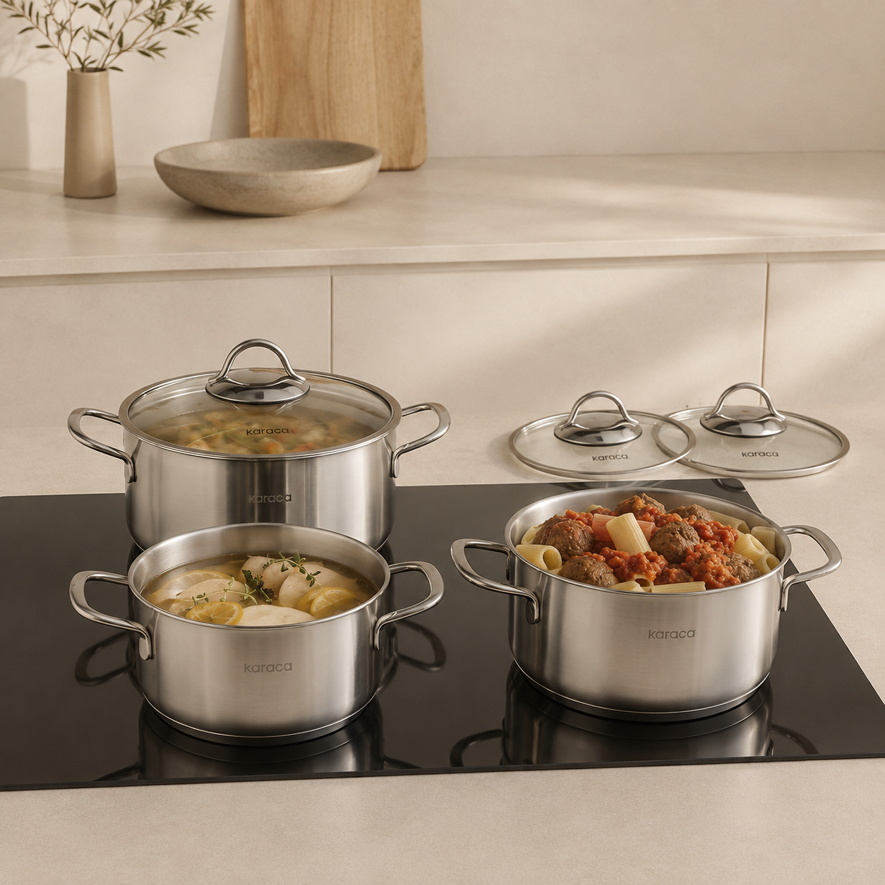 Karaca Fiorino Compact 6-Piece Stainless Steel Cookware Set, 153.09.01.8580 3 Karaca Fiorino Compact 6-Piece Stainless Steel Cookware Set, 153.09.01.8580 - Image 3