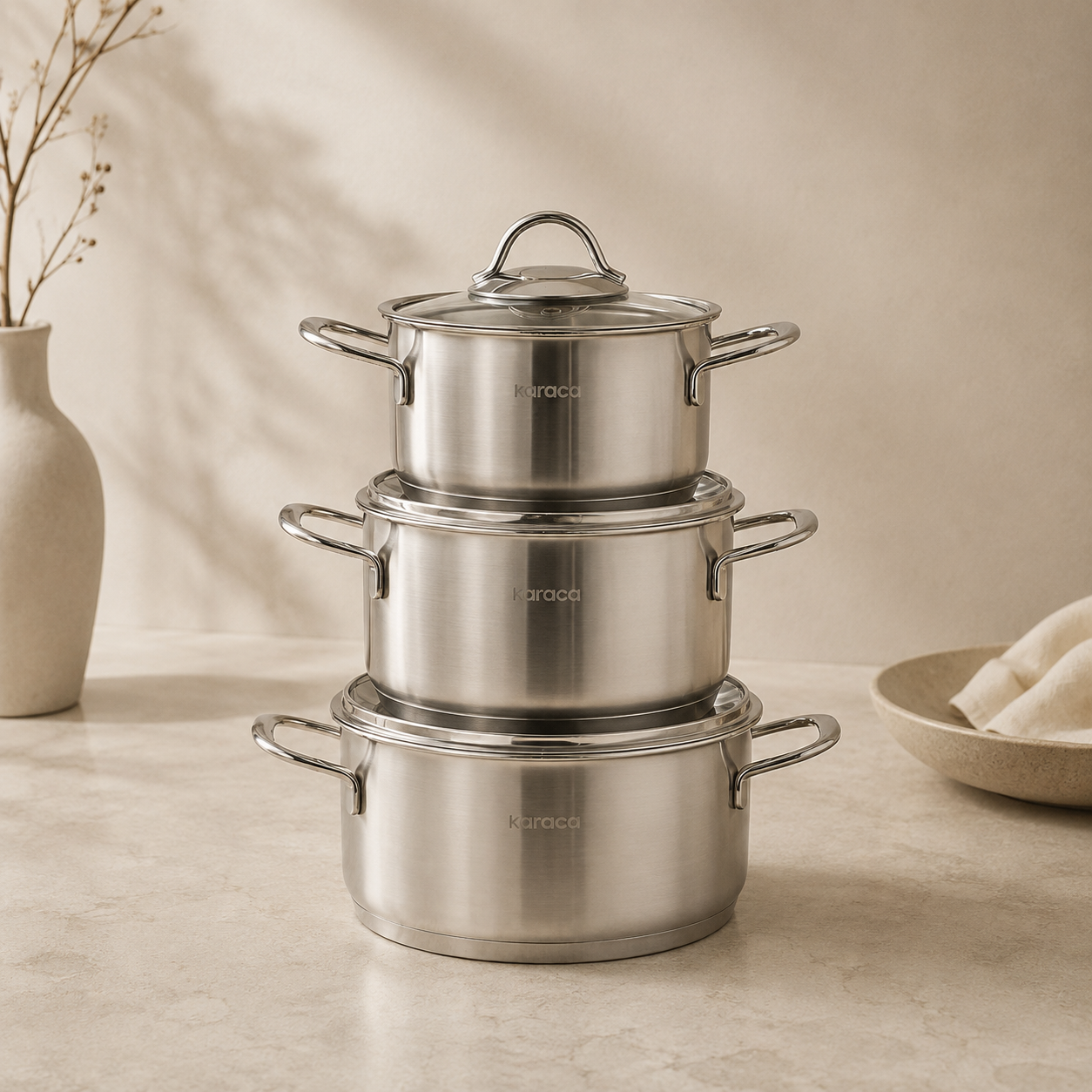 Karaca Fiorino Compact 6-Piece Stainless Steel Cookware Set, 153.09.01.8580 2 Karaca Fiorino Compact 6-Piece Stainless Steel Cookware Set, 153.09.01.8580 - Image 2