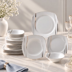 Karaca Square Bone Bera 24-Piece Dinner Set for 6 People, 8683650361664