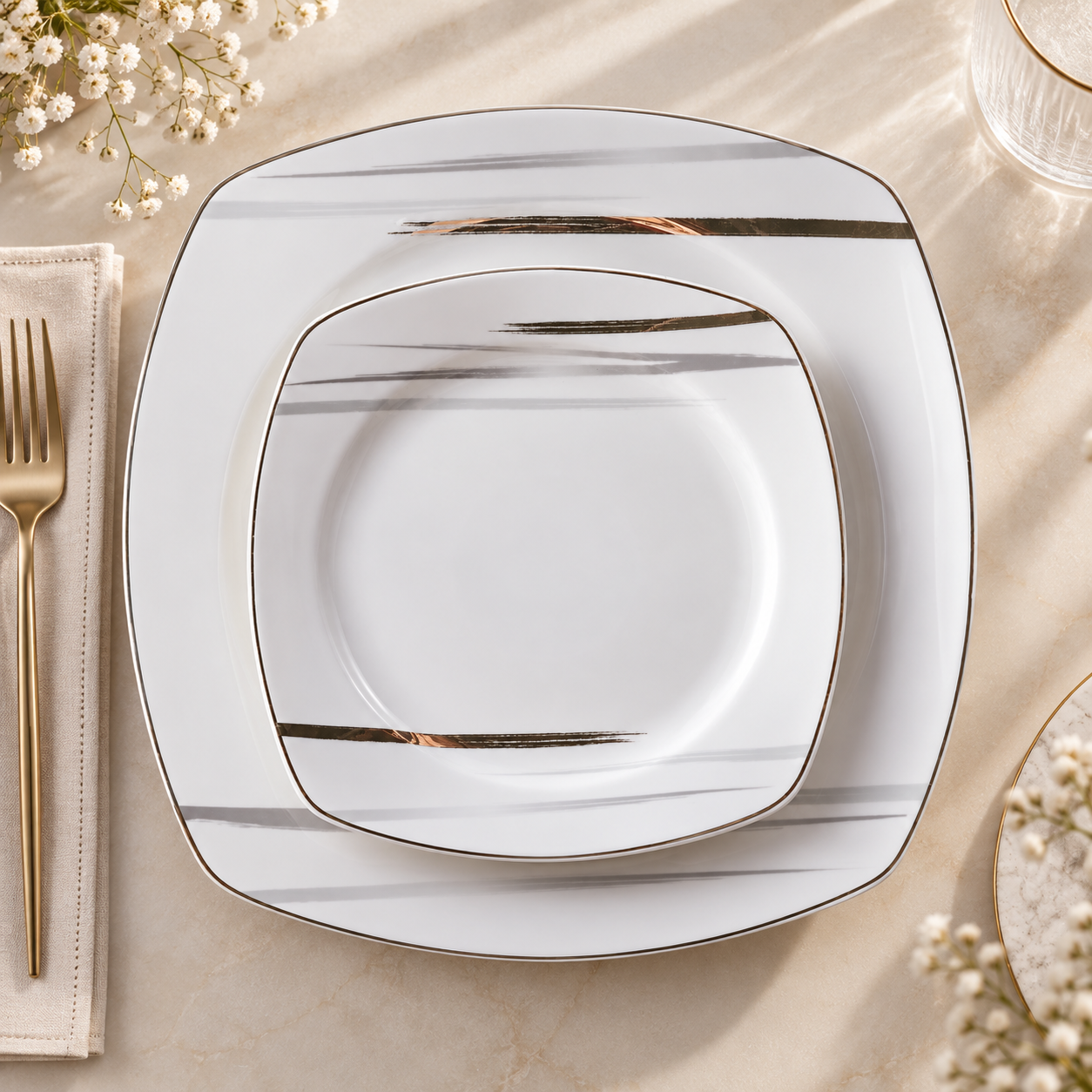 Karaca Square Bone Bera 24-Piece Dinner Set for 6 People, 8683650361664 4 Karaca Square Bone Bera 24-Piece Dinner Set for 6 People, 8683650361664 - Image 4