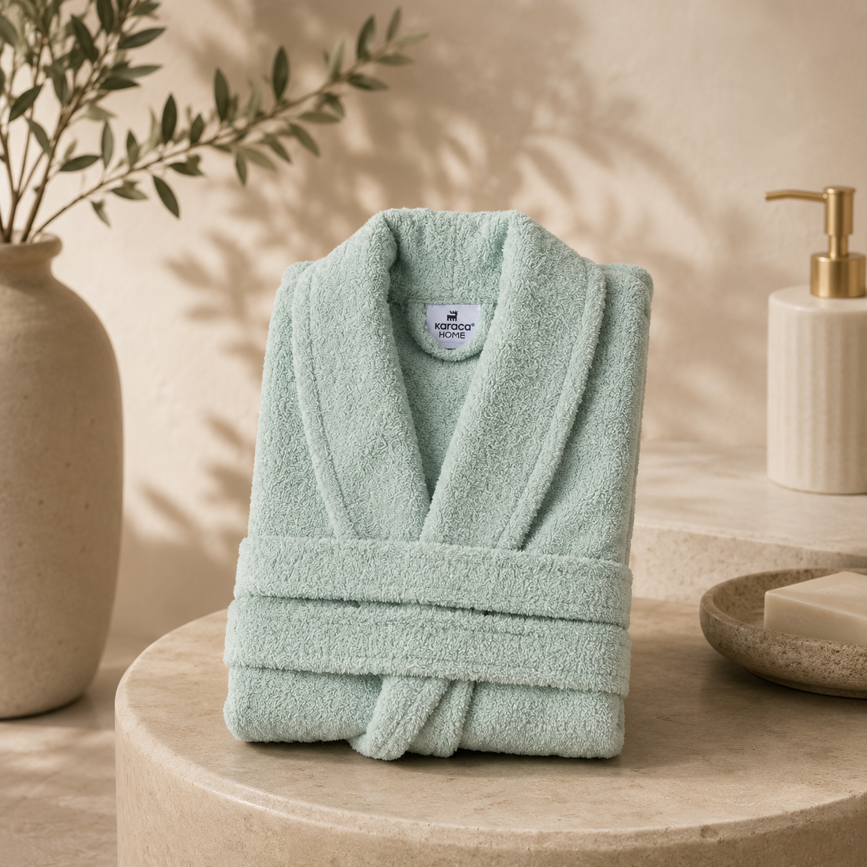 Karaca Home Lottie 100% Cotton Bathrobe Set XL/XXL – Green, 200.22.04.0038 4 Karaca Home Lottie 100% Cotton Bathrobe Set XL/XXL – Green, 200.22.04.0038 - Image 4