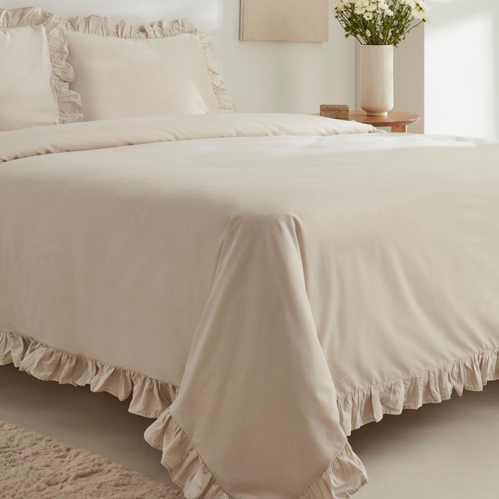 Karaca Home Pure Ruffle 100% Cotton King Size Ruffle Duvet Cover Set - Ecru, 200.22.05.0298 4 Karaca Home Pure Ruffle 100% Cotton King Size Ruffle Duvet Cover Set - Ecru, 200.22.05.0298 - Image 4