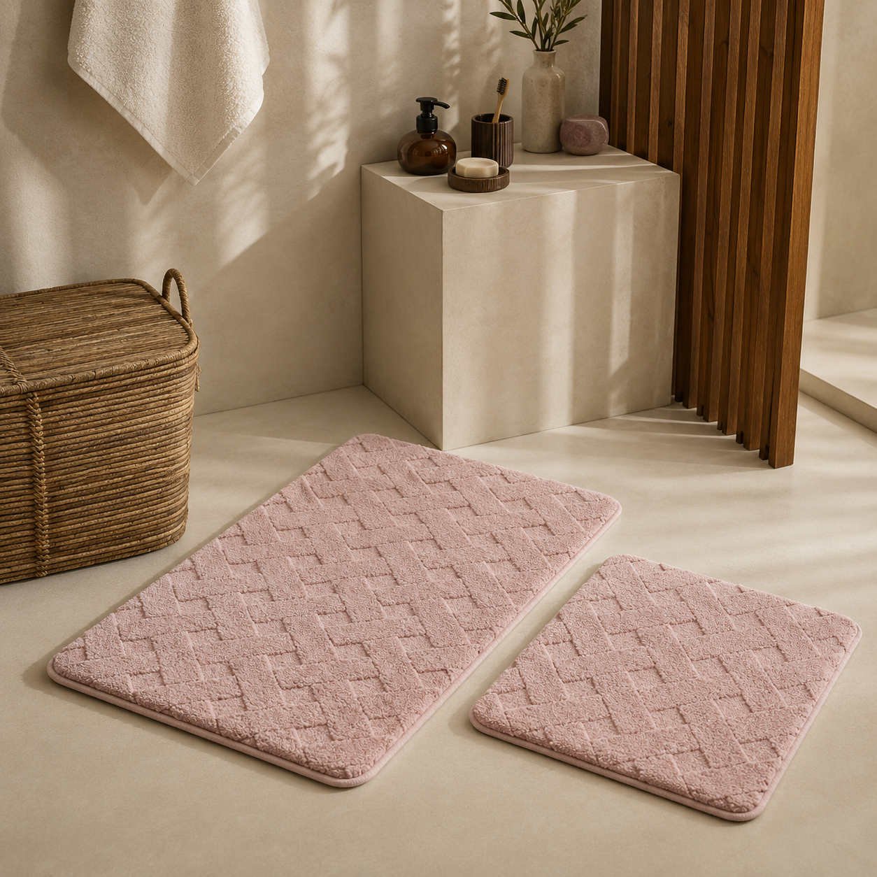 Karaca Home Karving Bathmat 2-Piece Set – Dusty Rose, 200.22.12.0121 1 Karaca Home Karving Bathmat 2-Piece Set – Dusty Rose, 200.22.12.0121