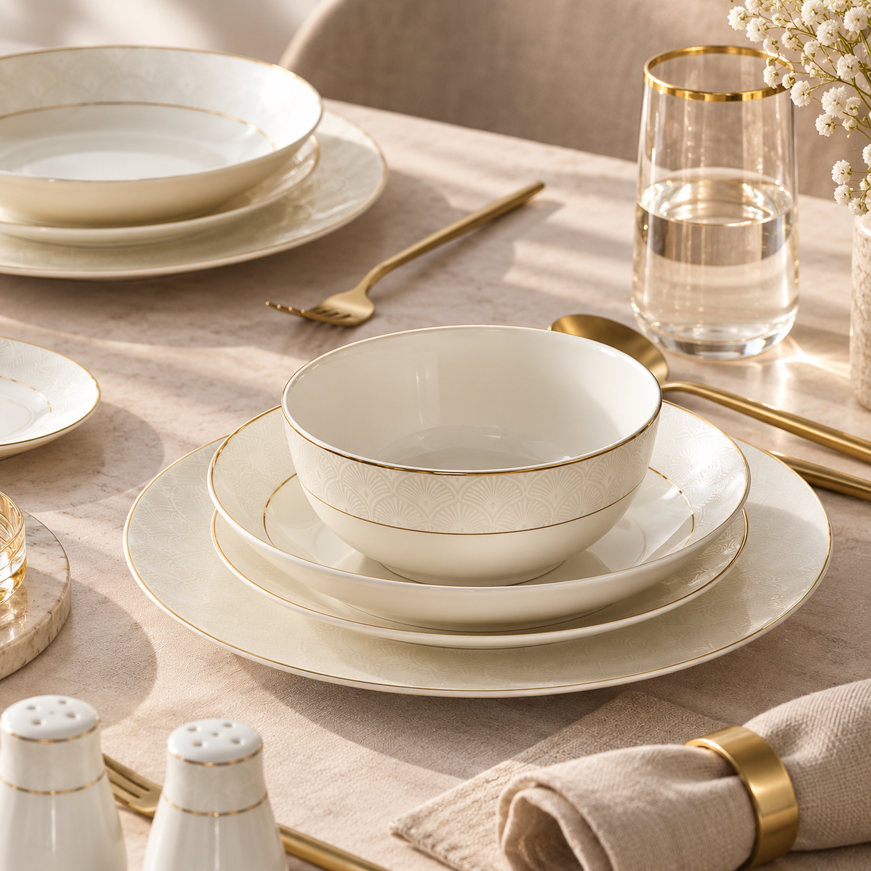 Karaca Elegance Bone Mandarin 53-Piece Dinner Set – 12 Person Gold Luxury Collection, 8683650360513 4 Karaca Elegance Bone Mandarin 53-Piece Dinner Set – 12 Person Gold Luxury Collection, 8683650360513 - Image 4