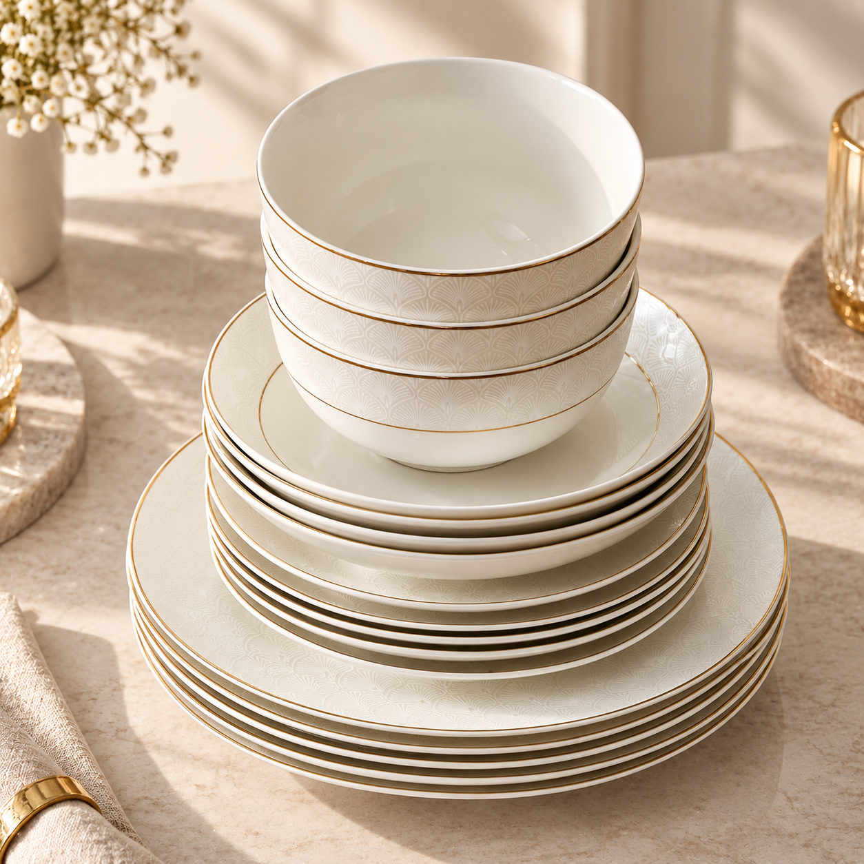Karaca Elegance Bone Mandarin 53-Piece Dinner Set – 12 Person Gold Luxury Collection, 8683650360513 6 Karaca Elegance Bone Mandarin 53-Piece Dinner Set – 12 Person Gold Luxury Collection, 8683650360513 - Image 6