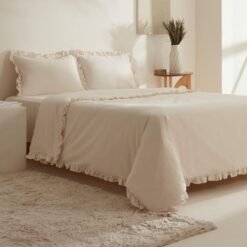 Alternative view of Karaca Home Pure Ruffle 100% Cotton King Size Frilled Duvet Cover Set - Light Beige, 8680214362907