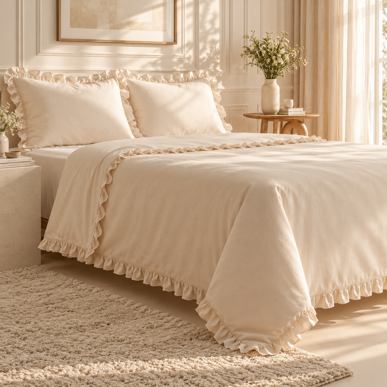 Karaca Home Pure Ruffle 100% Cotton King Size Duvet Cover Set – Light Beige, 8680214362907 3 Karaca Home Pure Ruffle 100% Cotton King Size Duvet Cover Set – Light Beige, 8680214362907 - Image 3