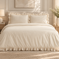Karaca Home Pure Ruffle 100% Cotton King Size Duvet Cover Set – Light Beige, 8680214362907