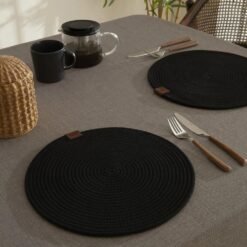 Karaca Home Carla Black Round Placemat - 32 cm Diameter, 8680214389423