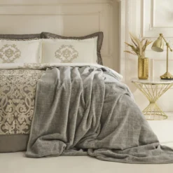 Karaca Home Grace 8-Piece Double Bridal Set – Elegant Anthracite Luxury Bedding, 8680214416822