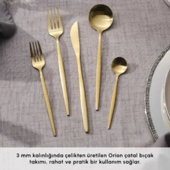 Alternative view of Karaca Orion Matte Gold 60-Piece Cutlery Set – 12 Person Elegant Dining Set, 8683650323976