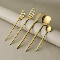 Karaca Orion Matte Gold 60-Piece Cutlery Set – 12 Person Elegant Dining Set, 8683650323976